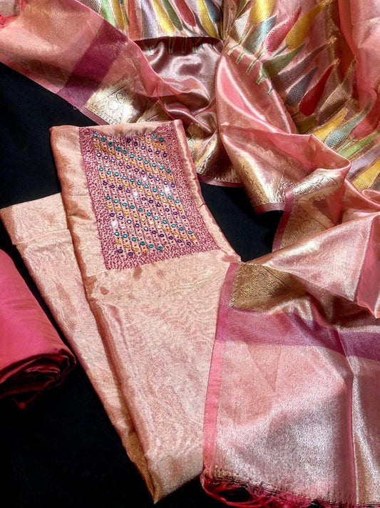Pink Tissue Silk Salwar Material