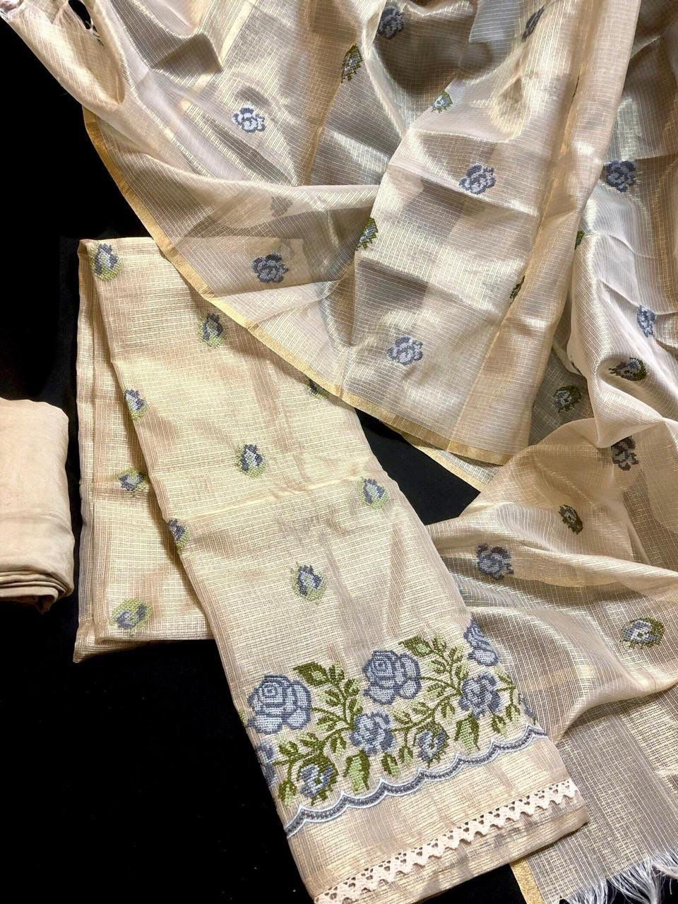 Floral Tissue Silk Salwar material (3 pc Set)