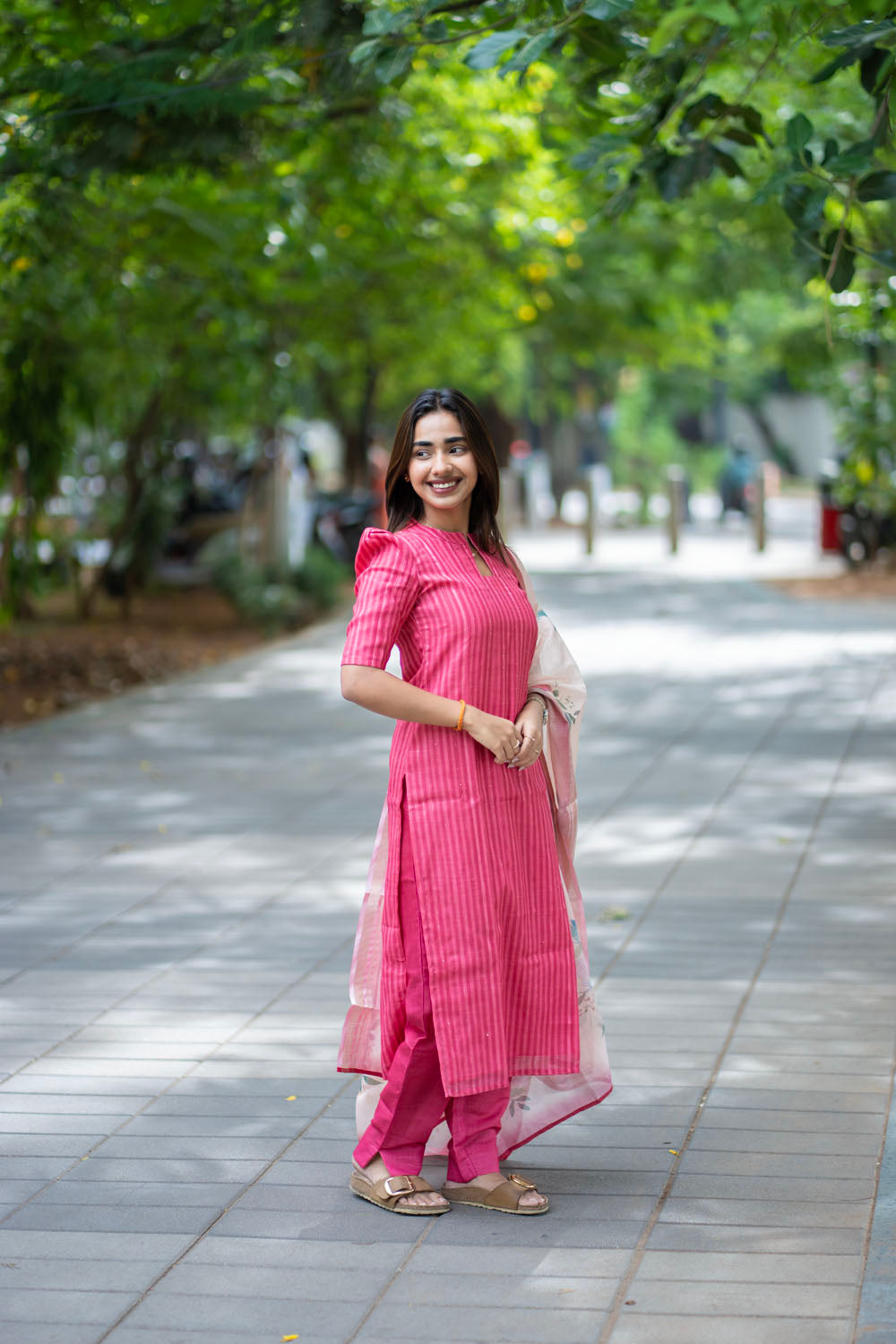 AA256 Red Linen Silk with Floral Dupatta Salwar Set