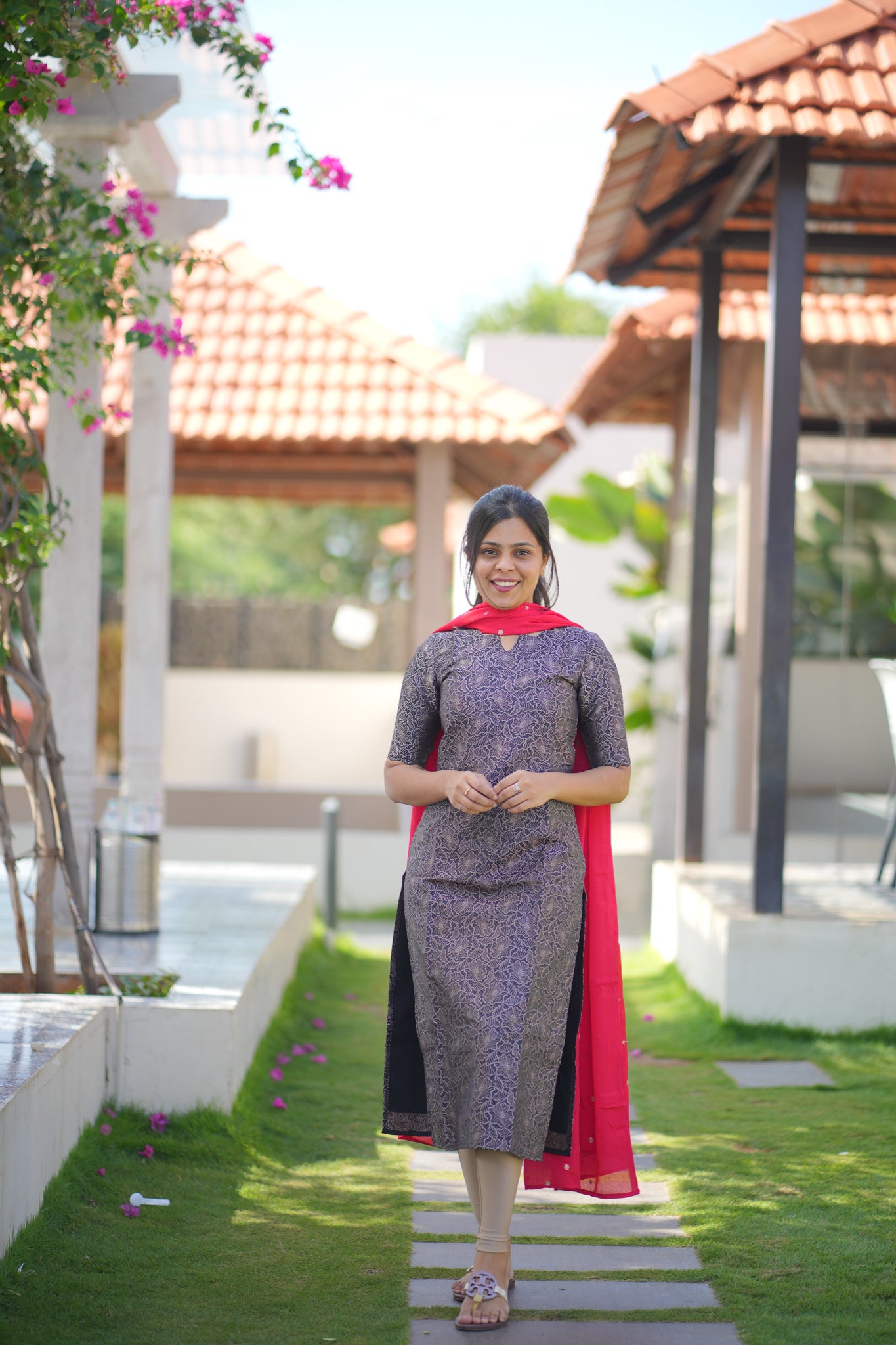 AA105 Black Art Silk Kurti with Red Golden motifs Shimmer Dupatta (Function Wear)