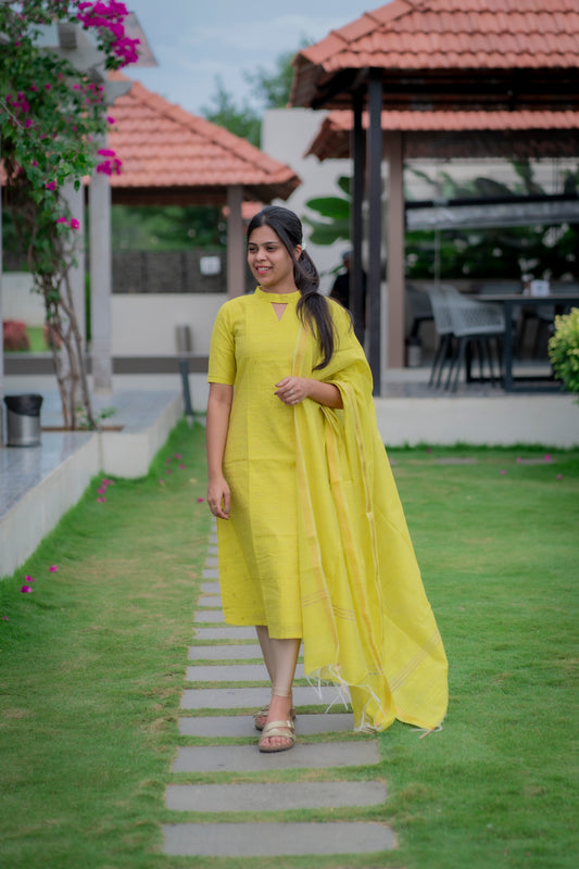 AA060 Neon Colour Silk Kurti with Dupatta