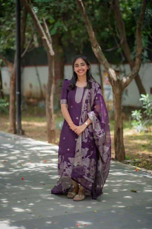 AA079 Jamdani Silk Kurti with Dupatta