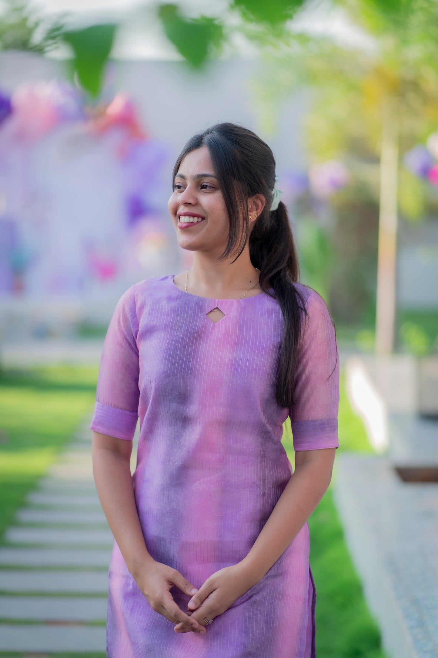AA040 Lavender cotton zari lines kurti with lining