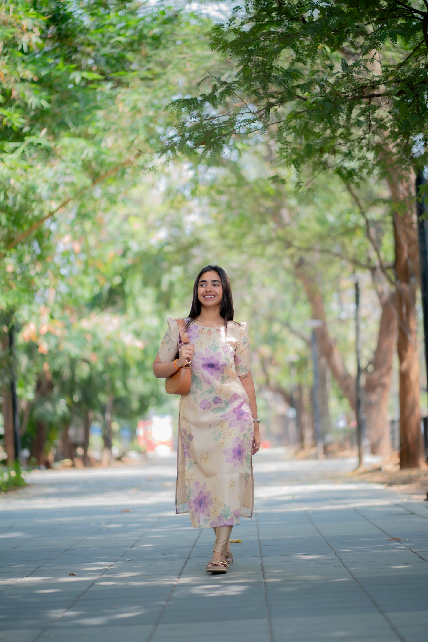 AA188 Cream with Lavender Floral Silk Kurti