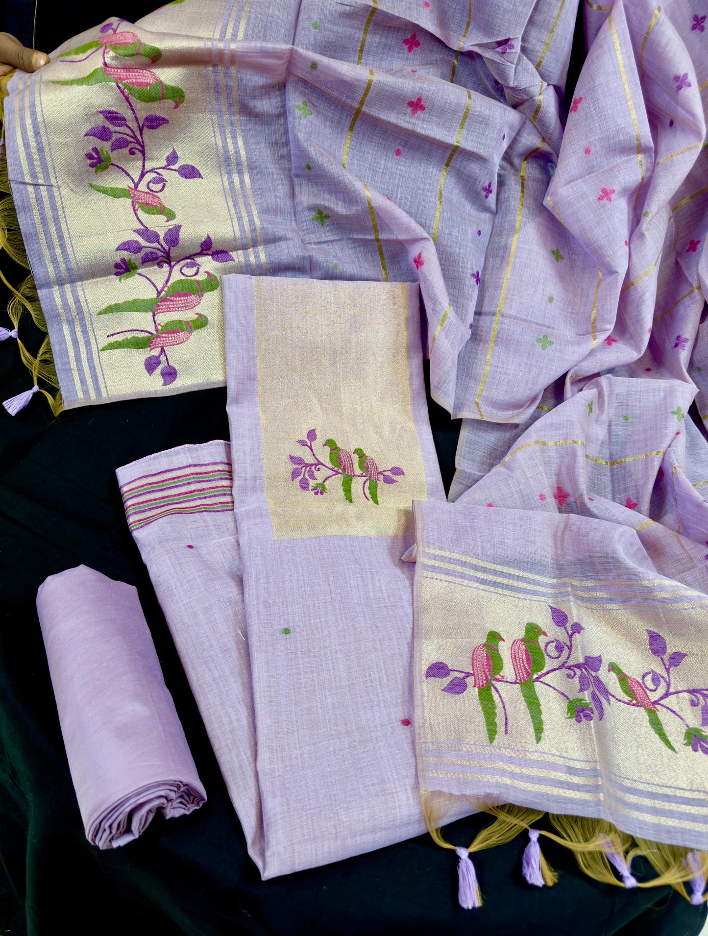 Lavender Jamdhani Silk Salwar 3 Pc set