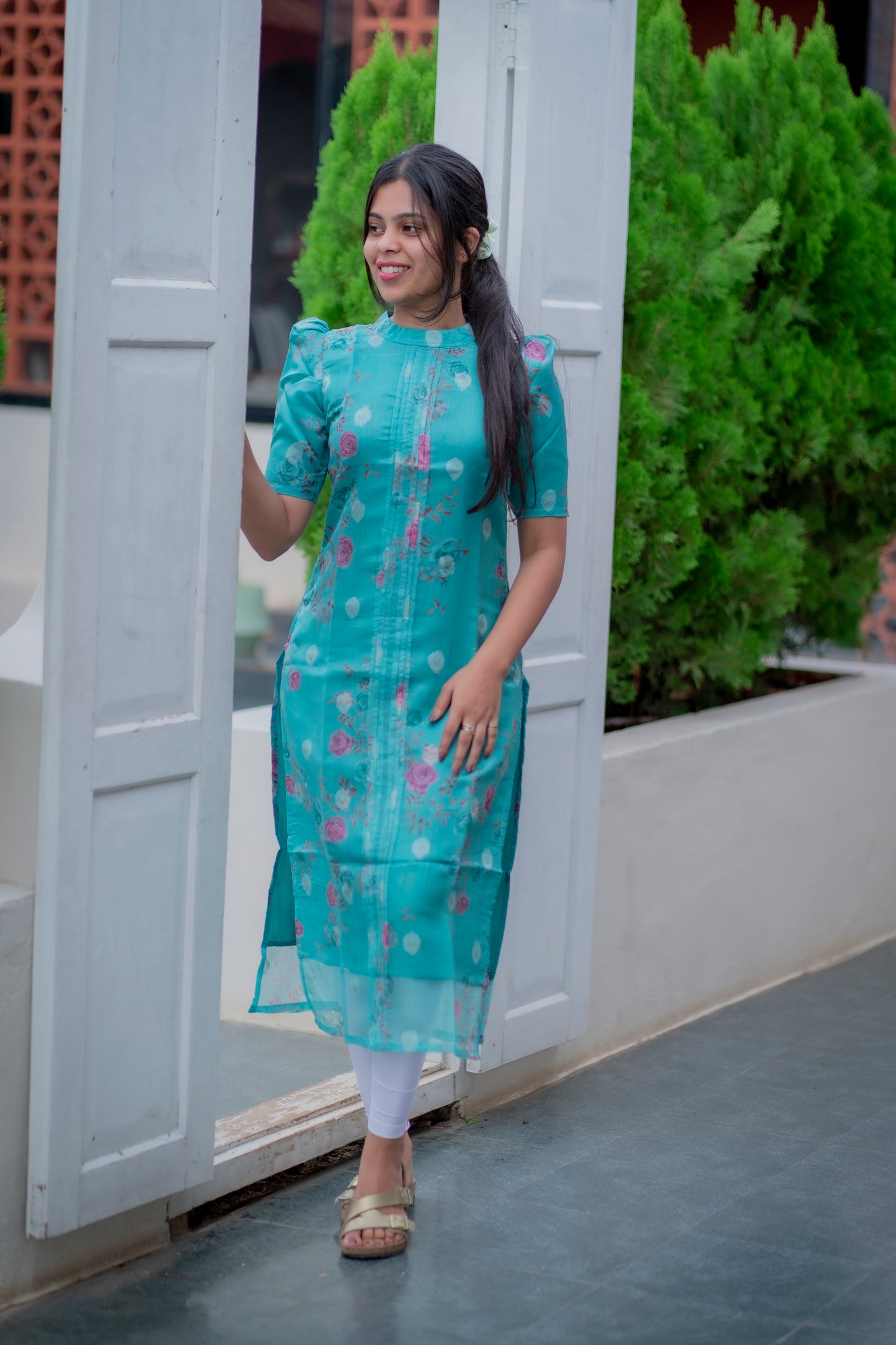 AA061 Chanderi Jacquard Butta Kurti