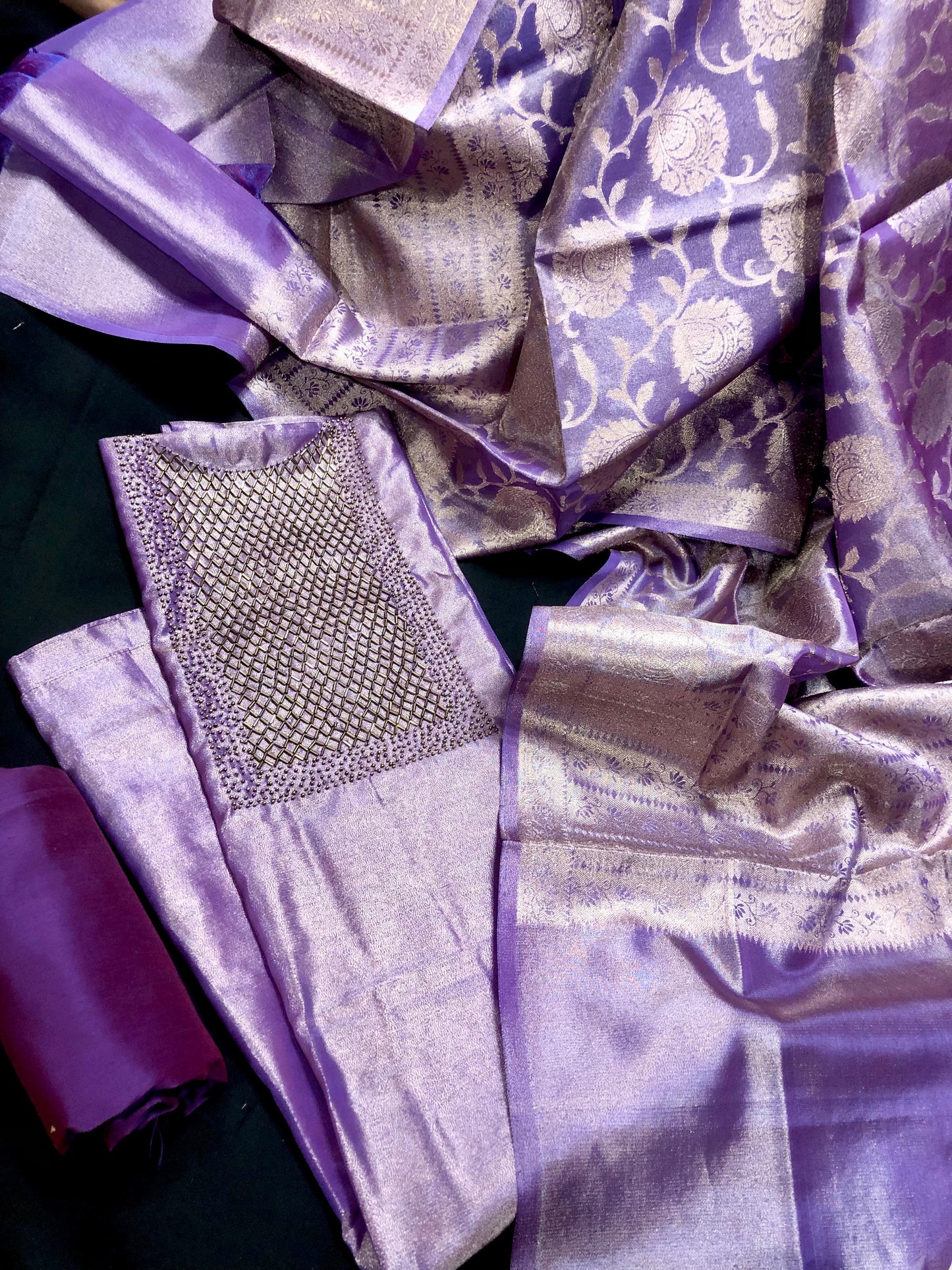 Party wear Tissue Silk 3 pc set(Note:Dupatta Design May vary)