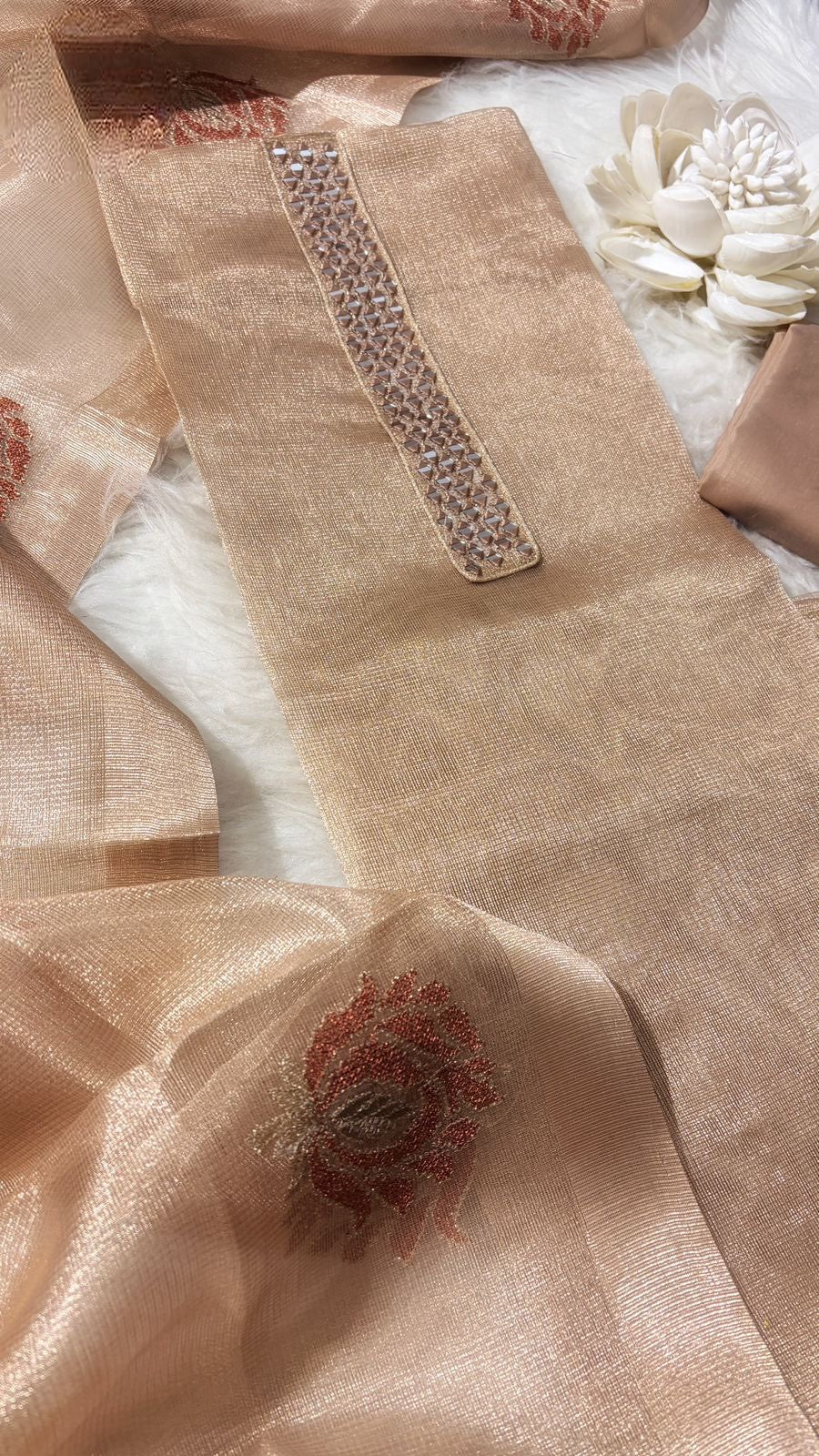 Golden Tissue Silk Salwar materisl