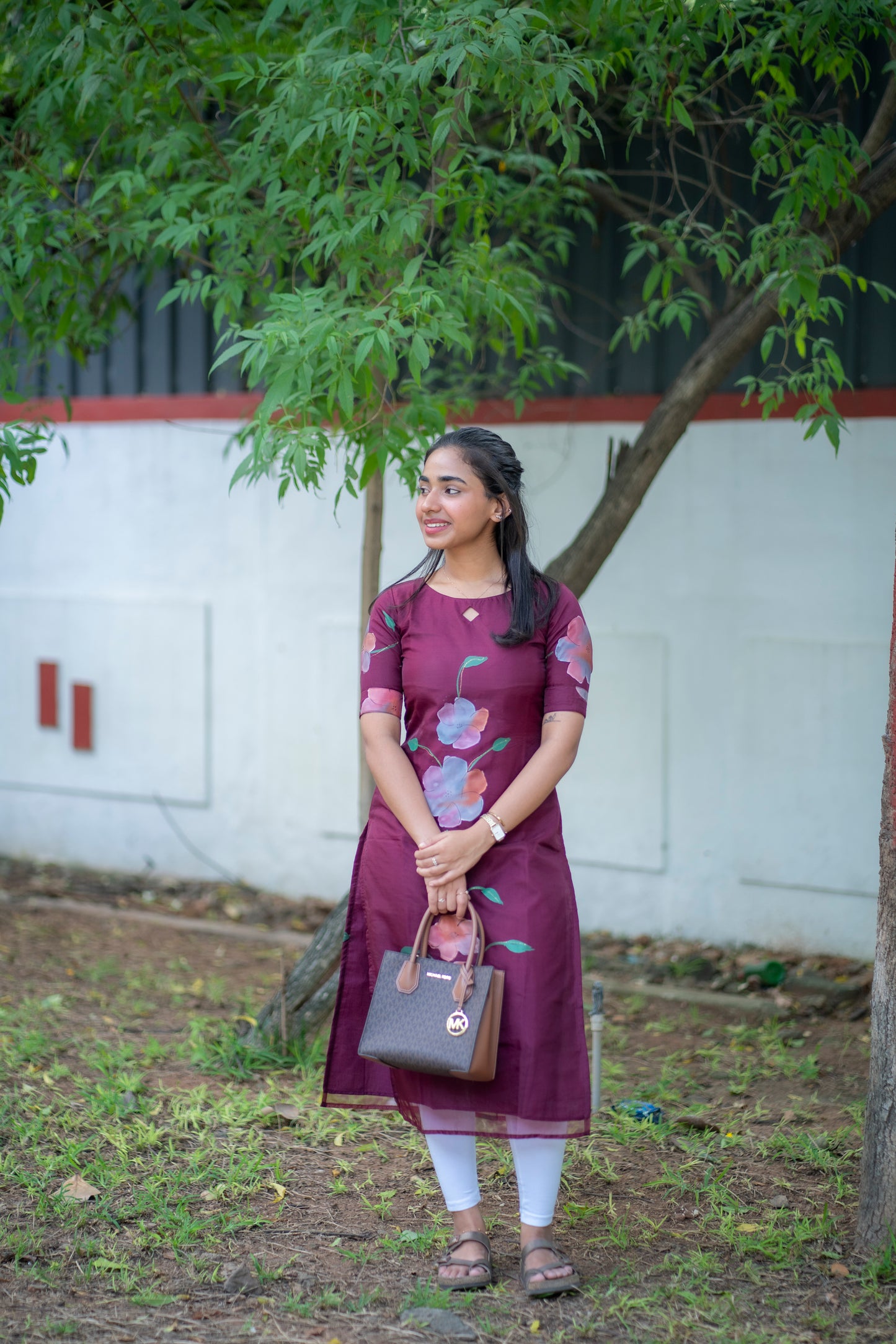 AA102 Plum Floral Organza Kurti