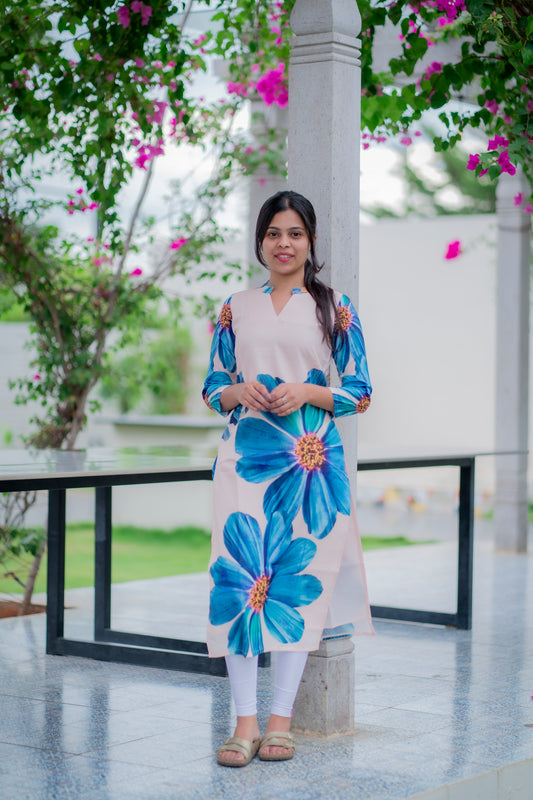 AA062 Linen Floral Kurti