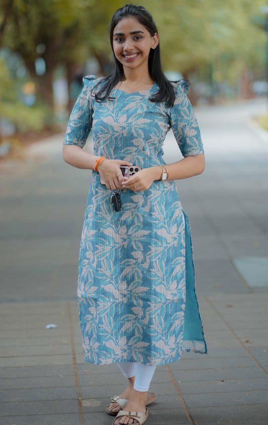AA089 Sapphire Blue Chanderi Silk Kurti
