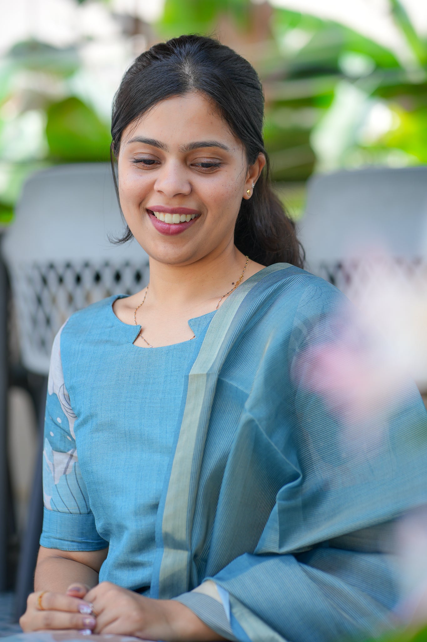 AA128 Teal Blue Tissue Kurti with Dupatta