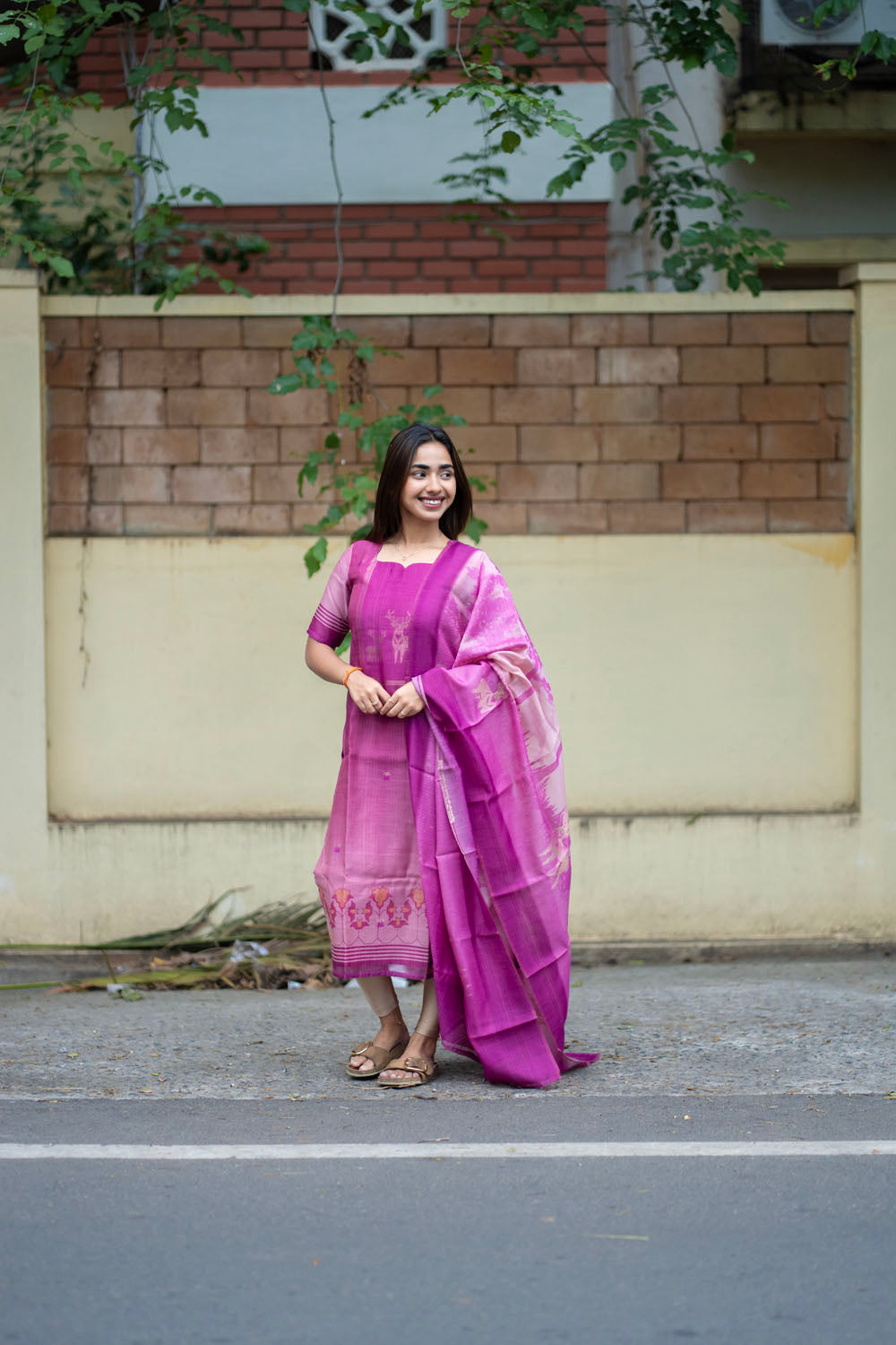 AA258 Purple Jamdhani Silk Top & Dupatta