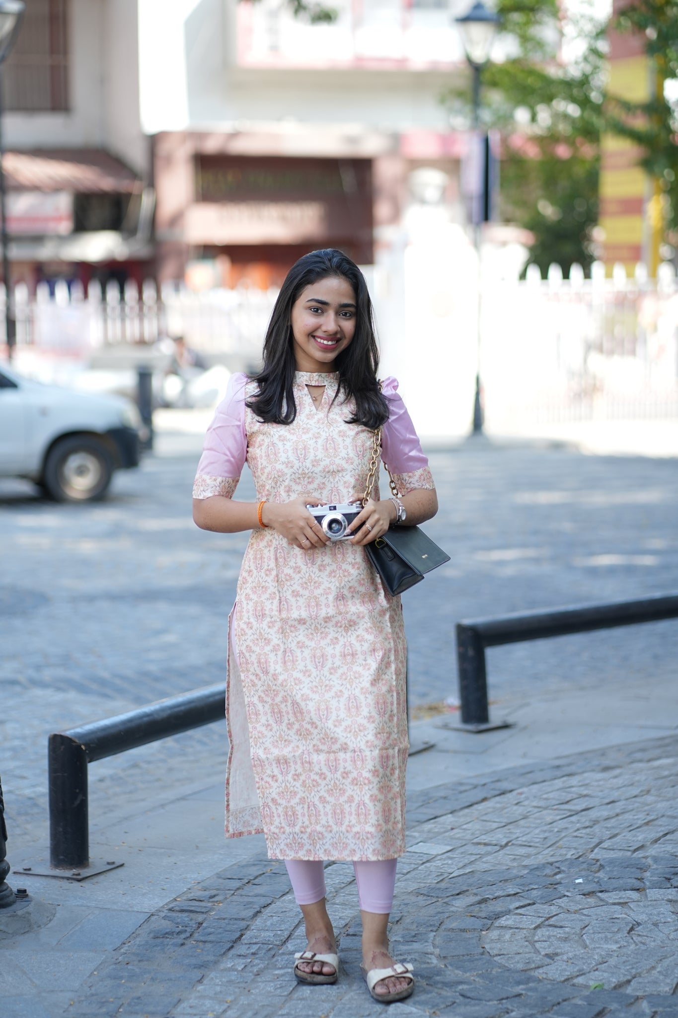 AA138 white with Pink Chanderi Silk Kurti