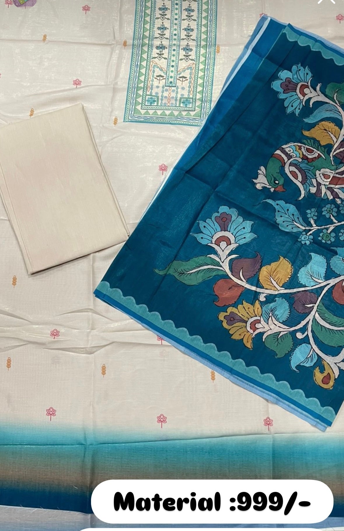 White With Peacock Blue combo Shimmer silk Salwar Set