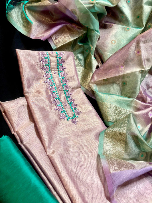 Pink Tissue Silk with Multicolour Multicolour Dupatta 3 PC set