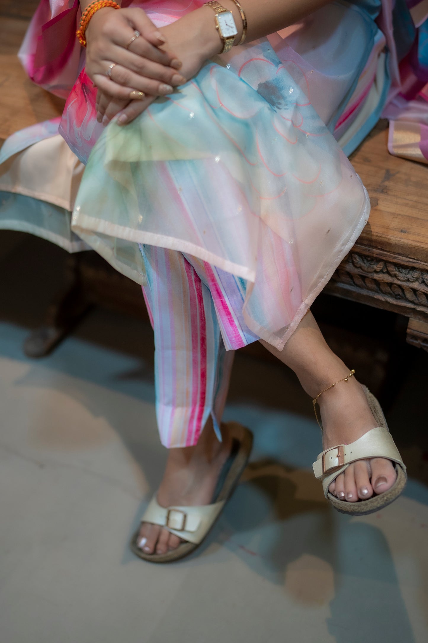 AA069 Flashy Floral Organza Top & Dupatta with Muslin Silk pant (3 Pc Set)