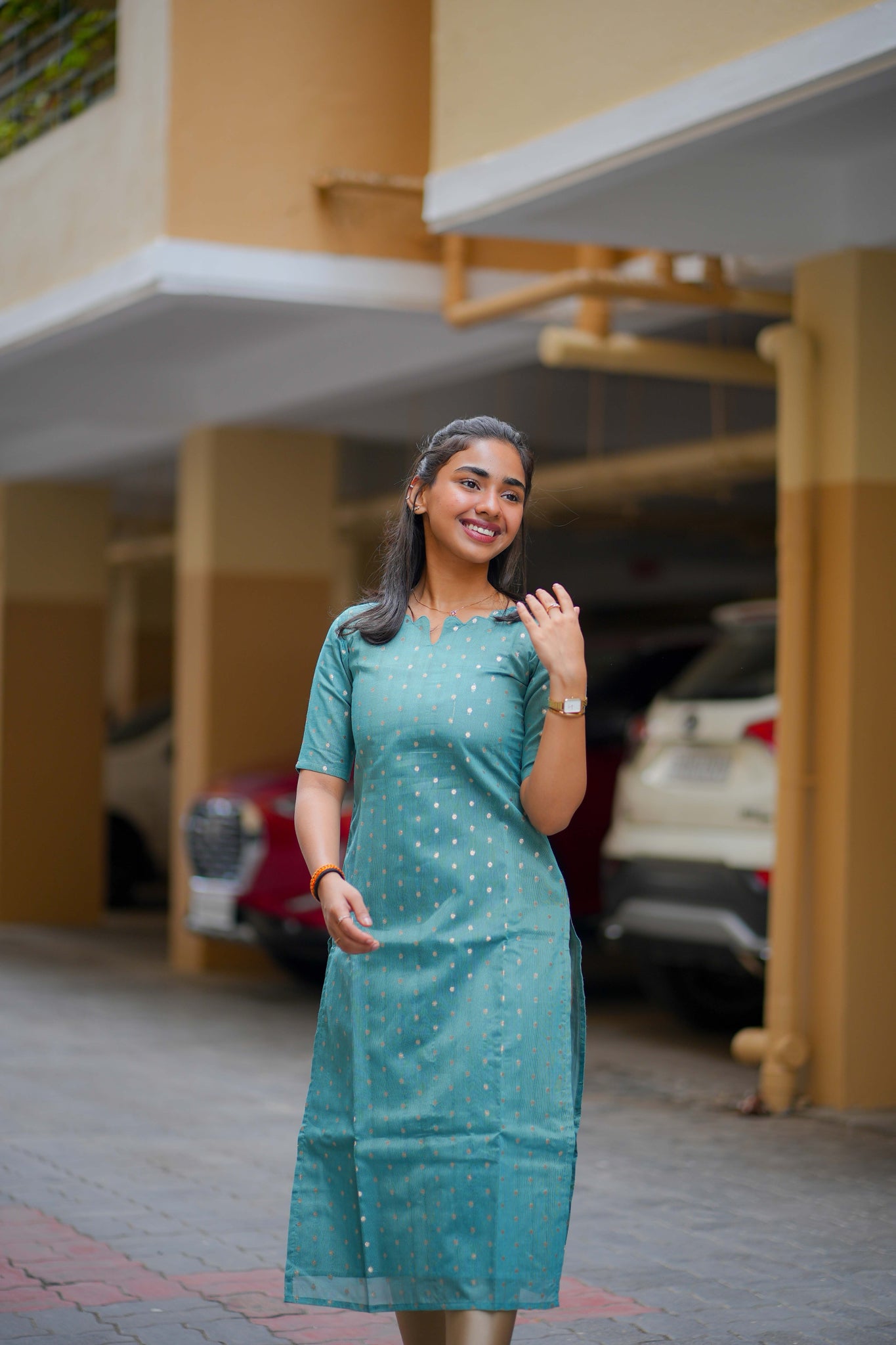 AA118 Blue Raw Silk Kurti With Mustard Brocade Dupatta