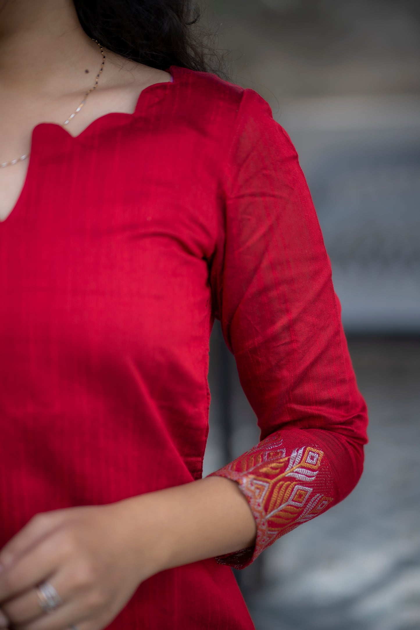 AA066 Red Silk Top with Blue Organza Shawl