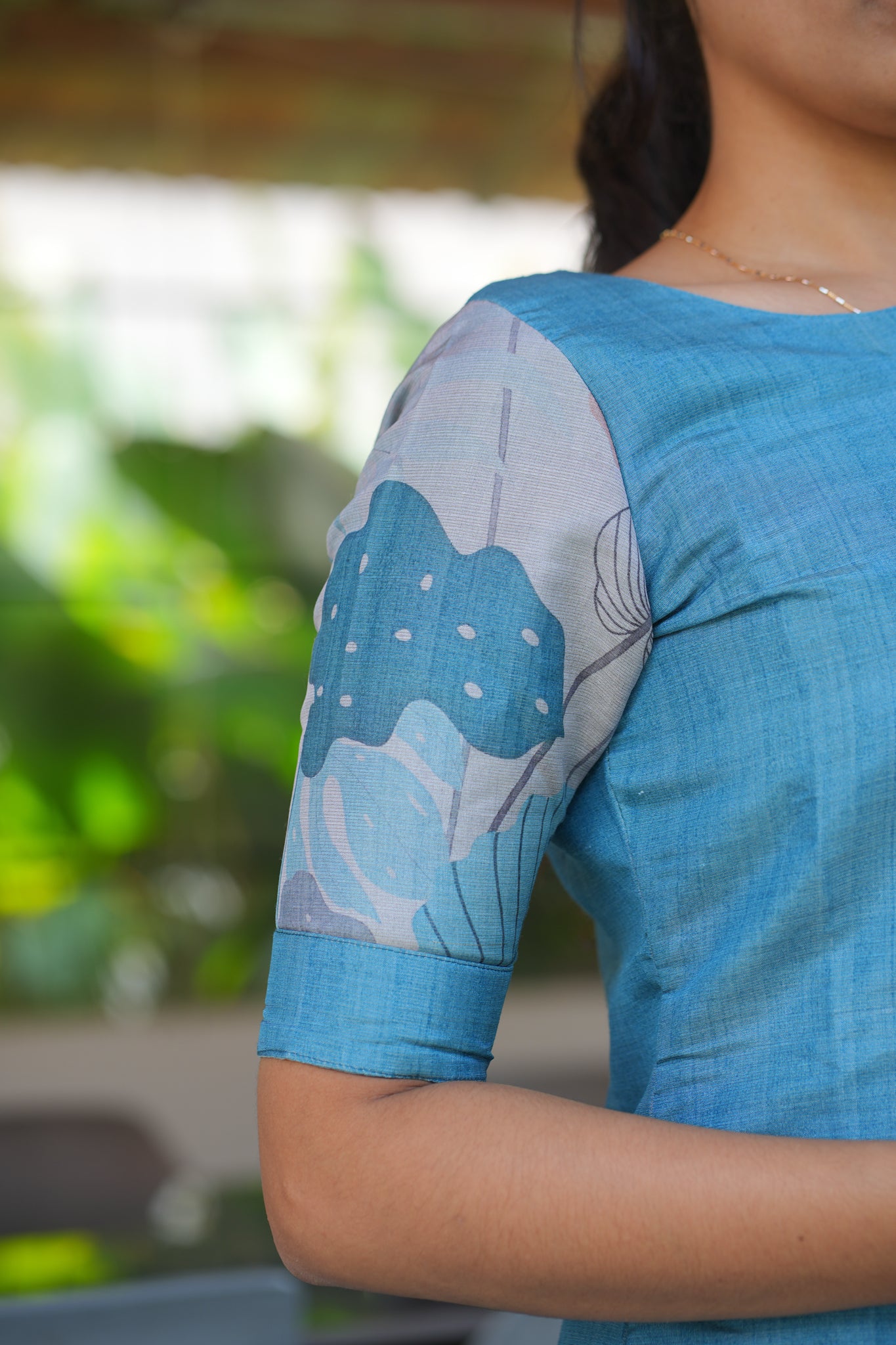 AA128 Teal Blue Tissue Kurti with Dupatta