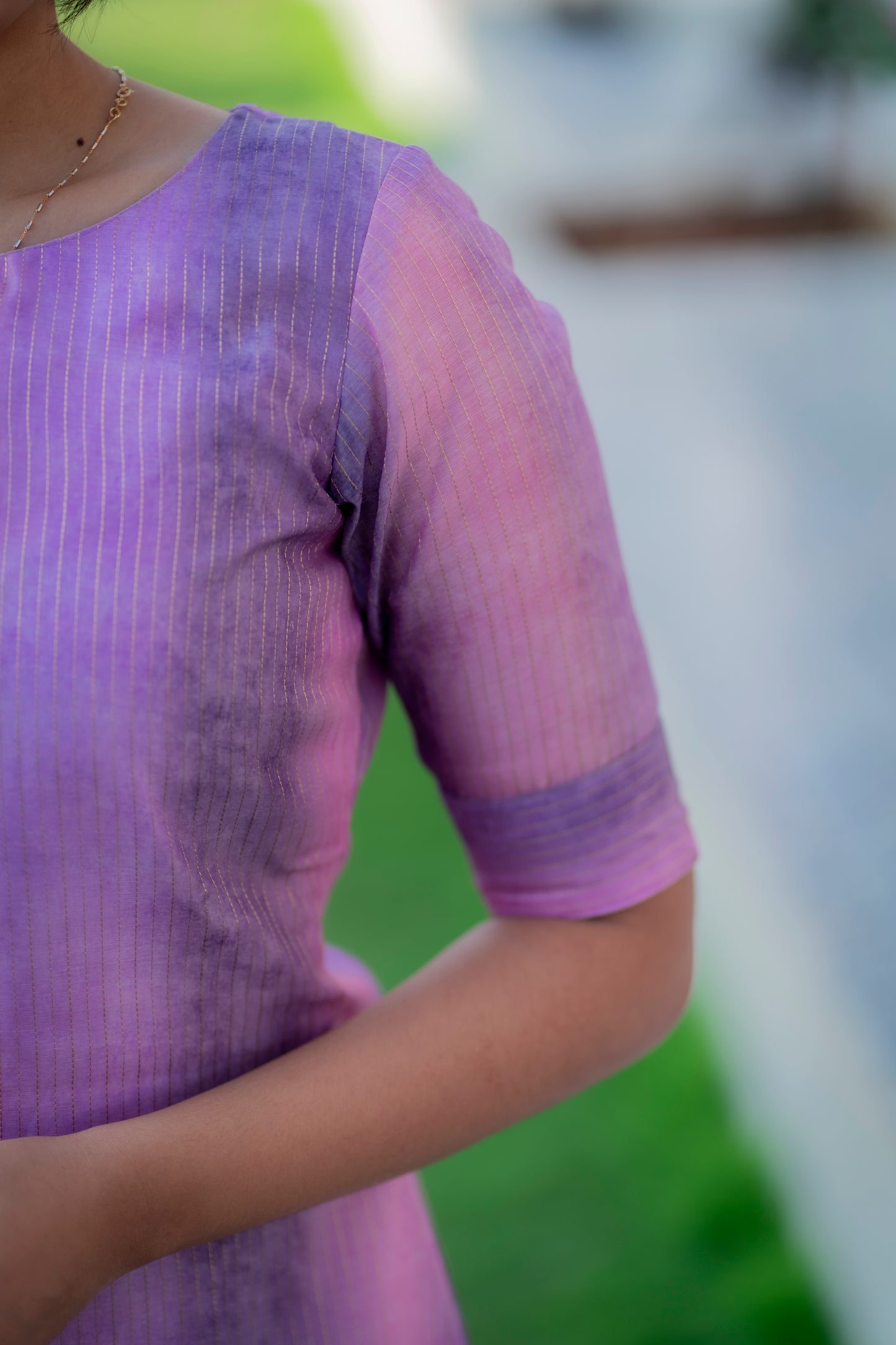 AA040 Lavender cotton zari lines kurti with lining