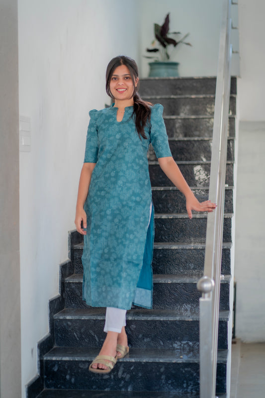 AA031 Sapphire Blue Cotton Lurex Kurti