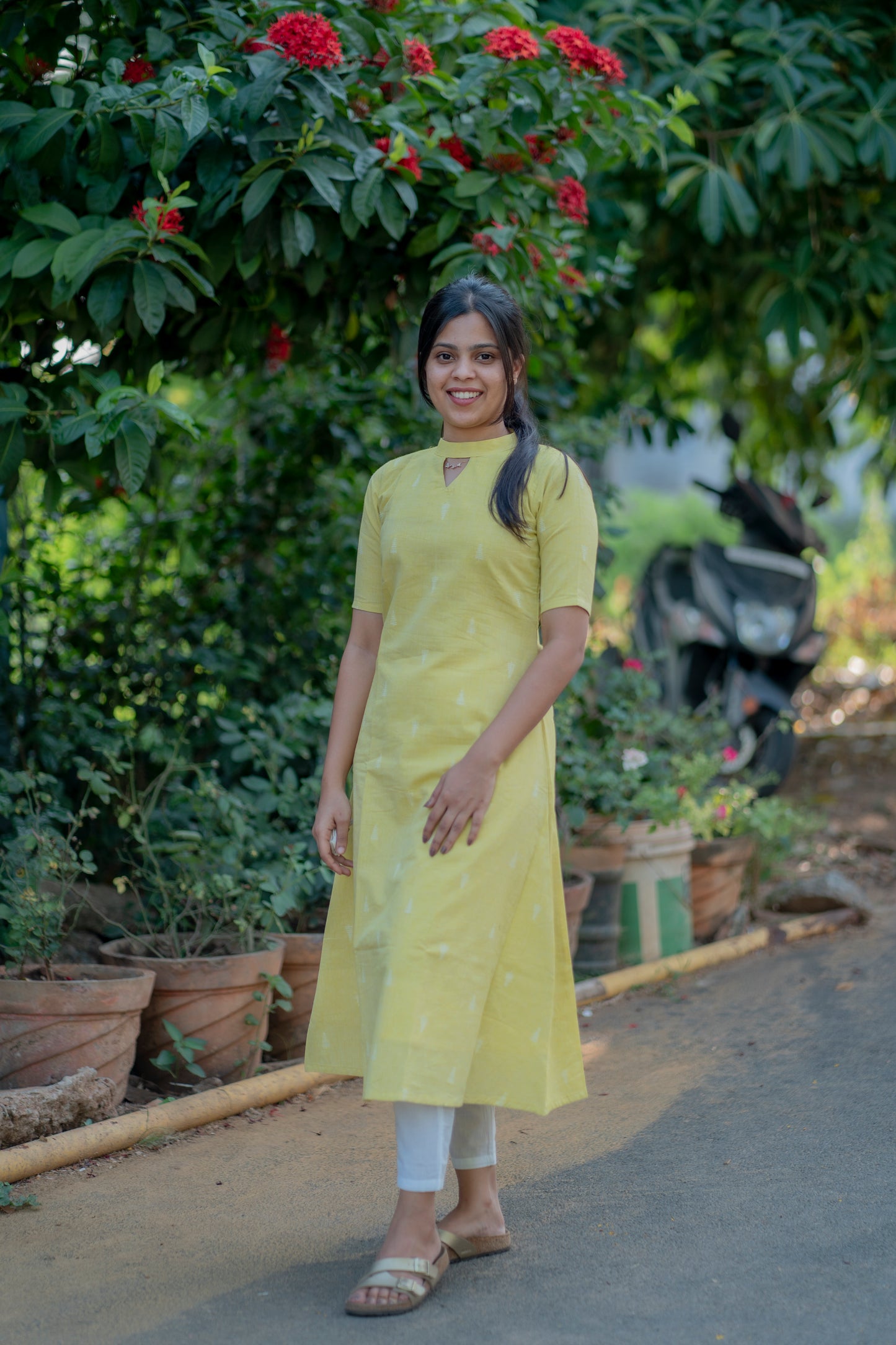 AA029 Neon Fluorescent Yellow Cotton Kurti