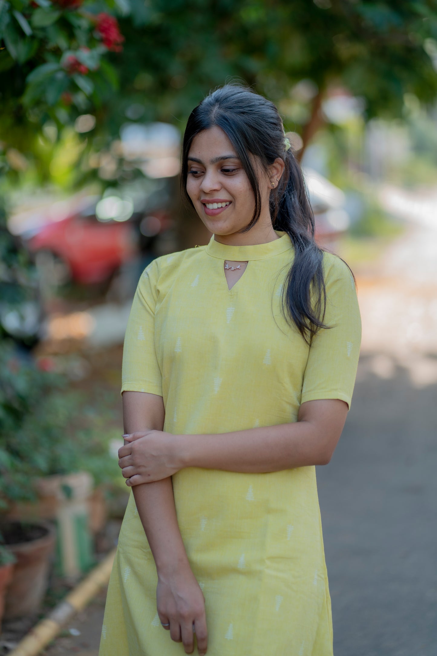 AA029 Neon Fluorescent Yellow Cotton Kurti