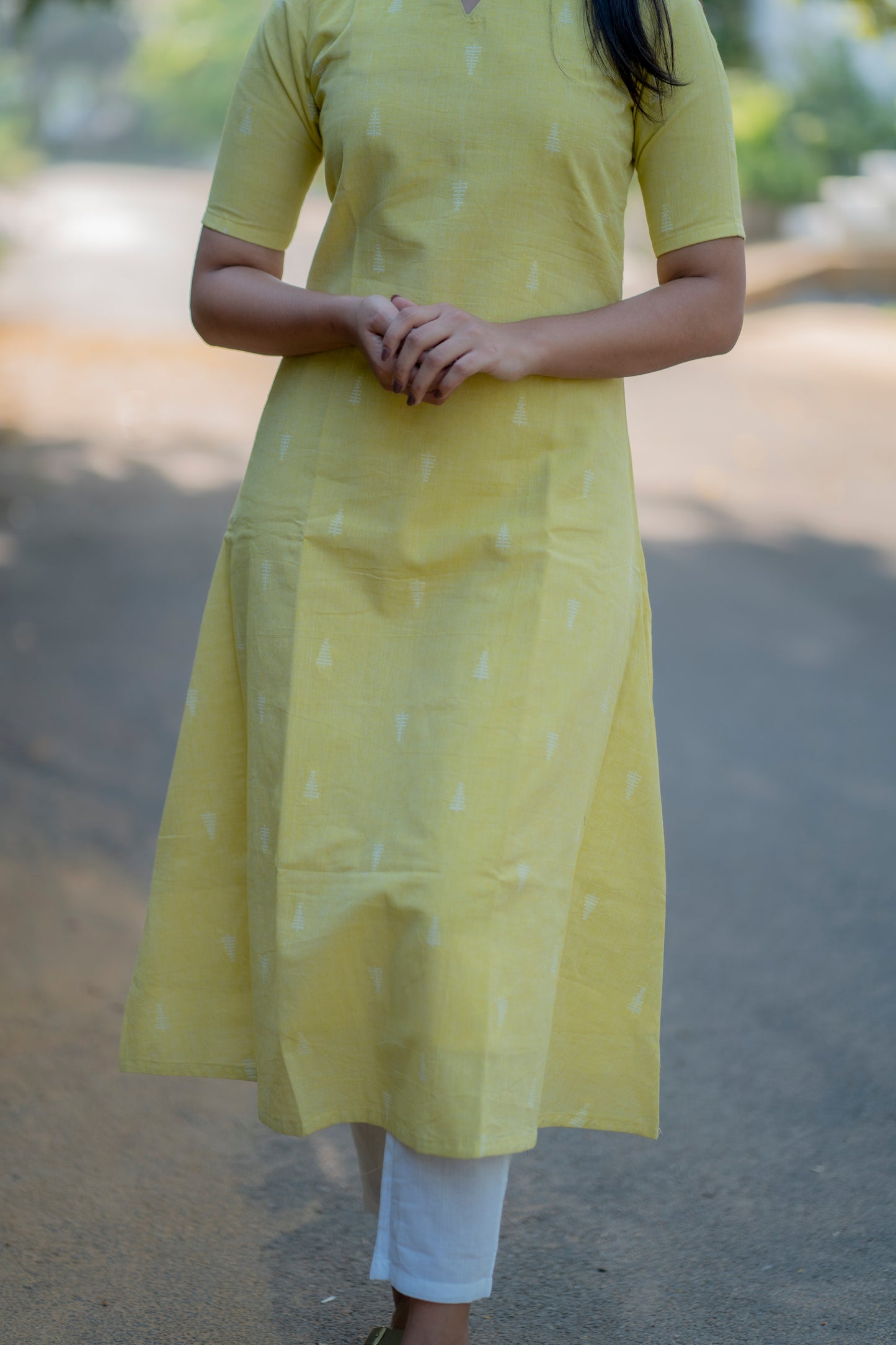 AA029 Neon Fluorescent Yellow Cotton Kurti