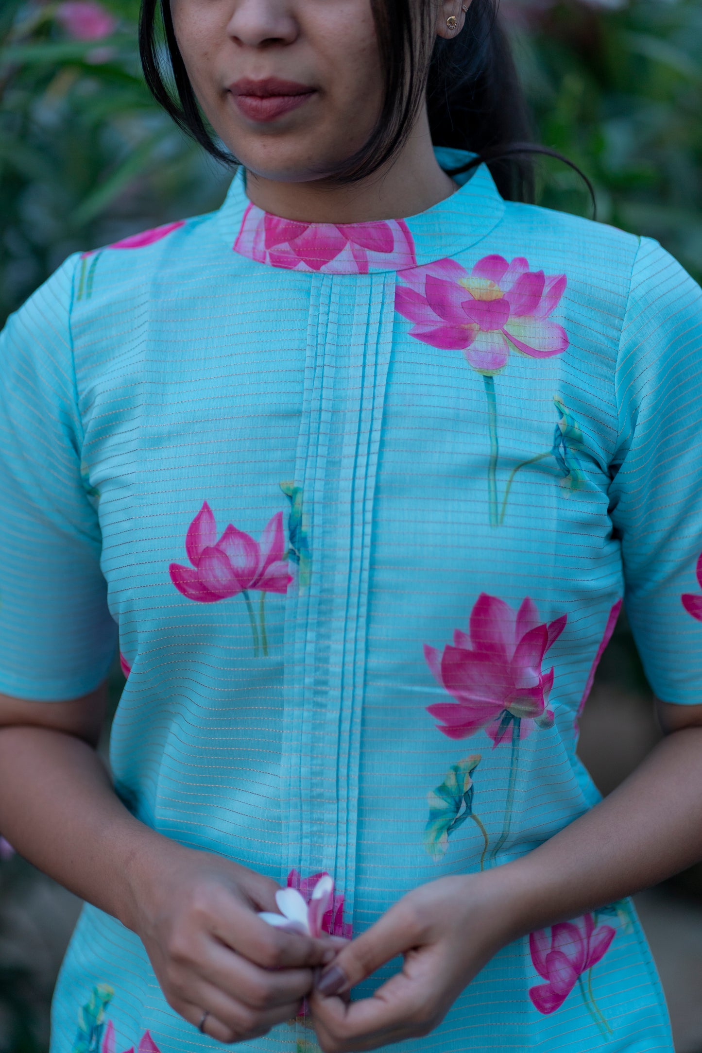 AA028 Aqua Blue Lotus Cotton Kurti