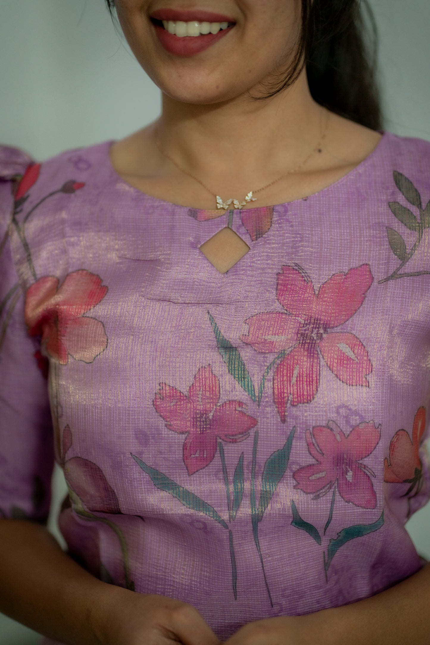 AA027 Lavender Floral Kota Shimmer Silk kurti