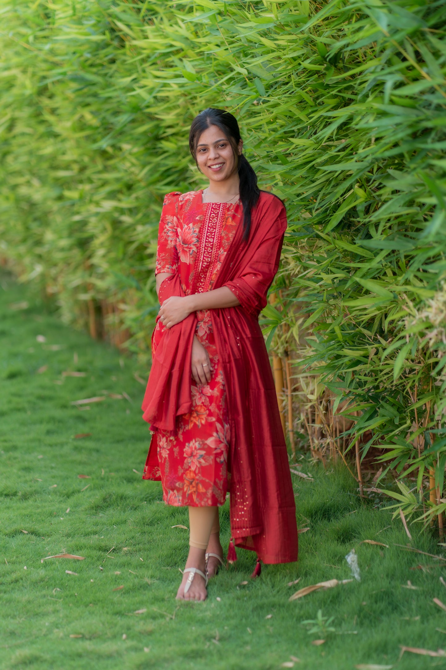 AA017 Red Shimmer Silk Top With Dupatta