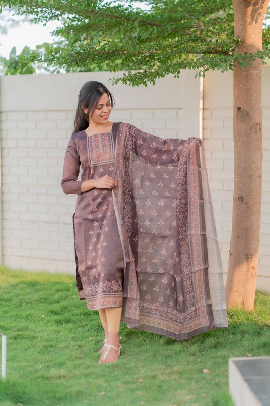 AA023 Tissue Chanderi Silk Kurti with Dupatta