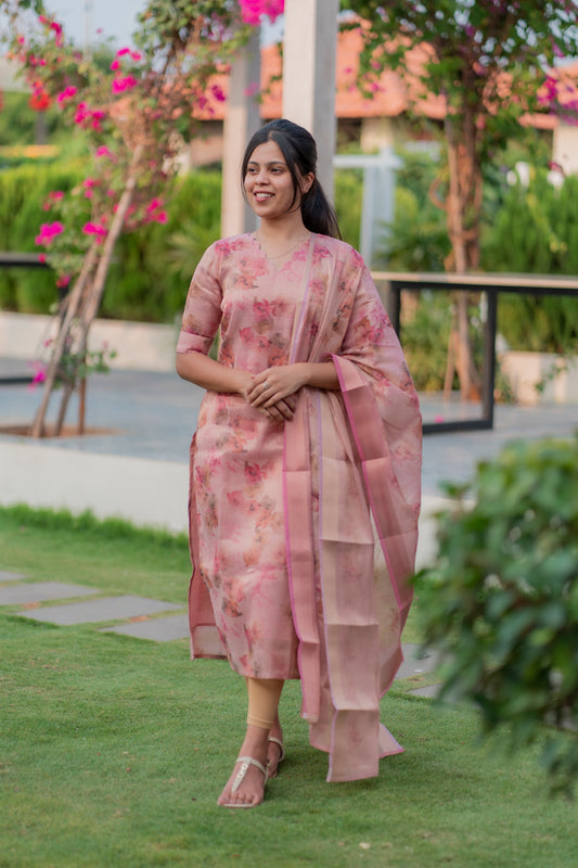 AA021 Tissue Shimmer Silk Kurti With Dupatta