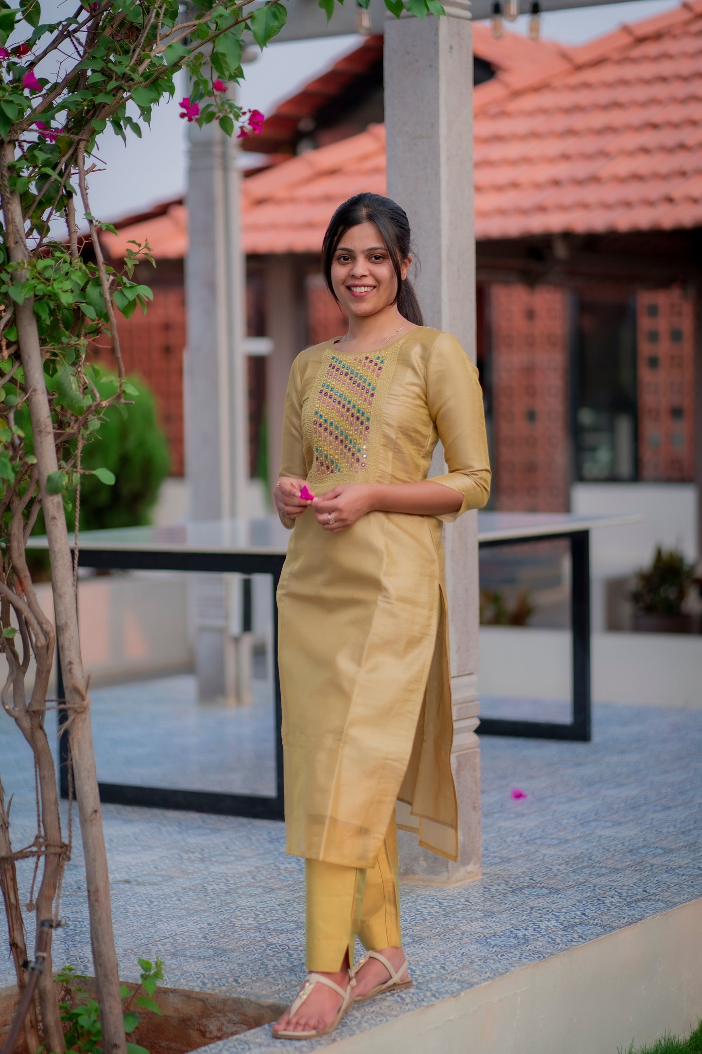 AA015 Mustard Tissue Silk 3 Pc Set