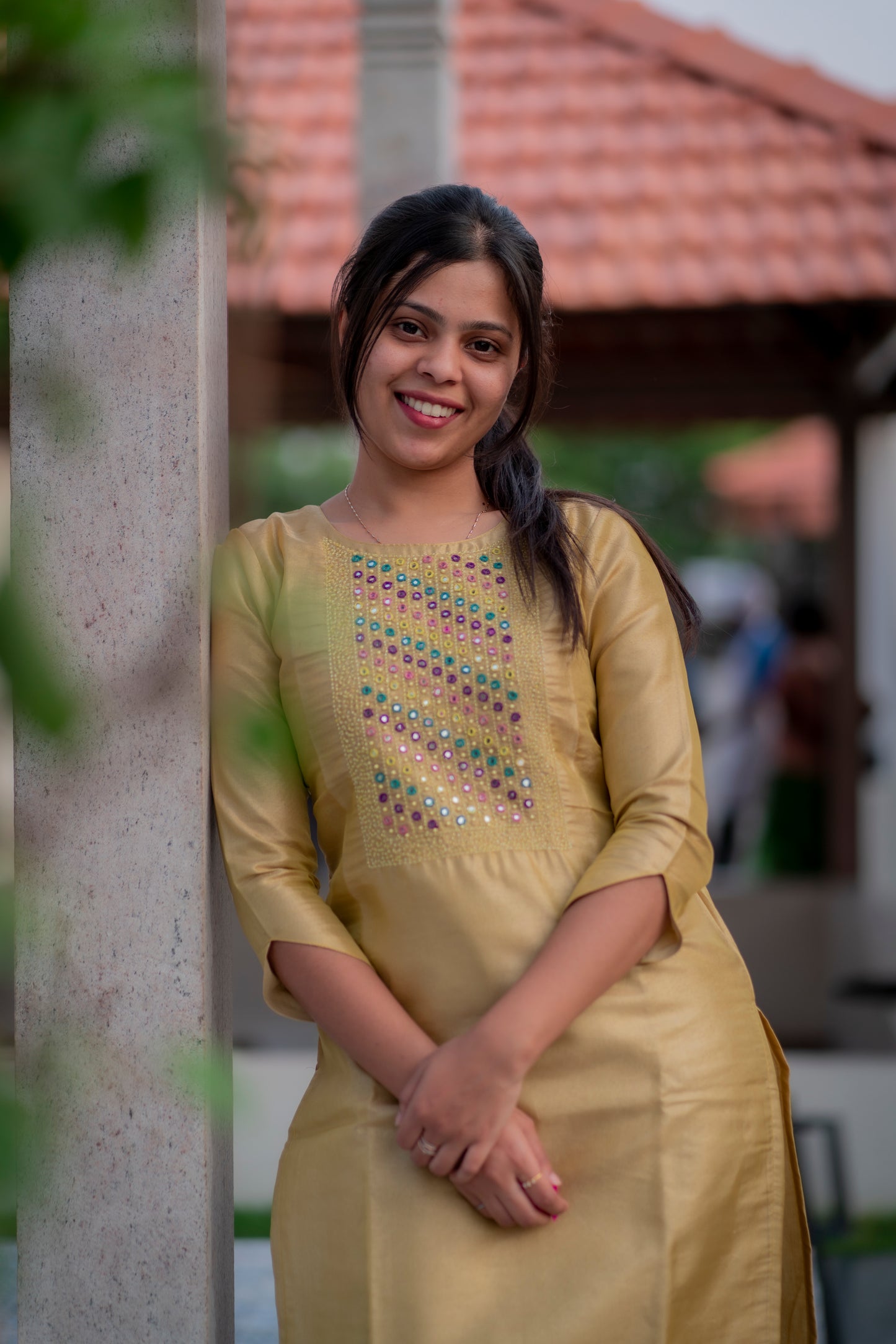 AA015 Mustard Tissue Silk 3 Pc Set