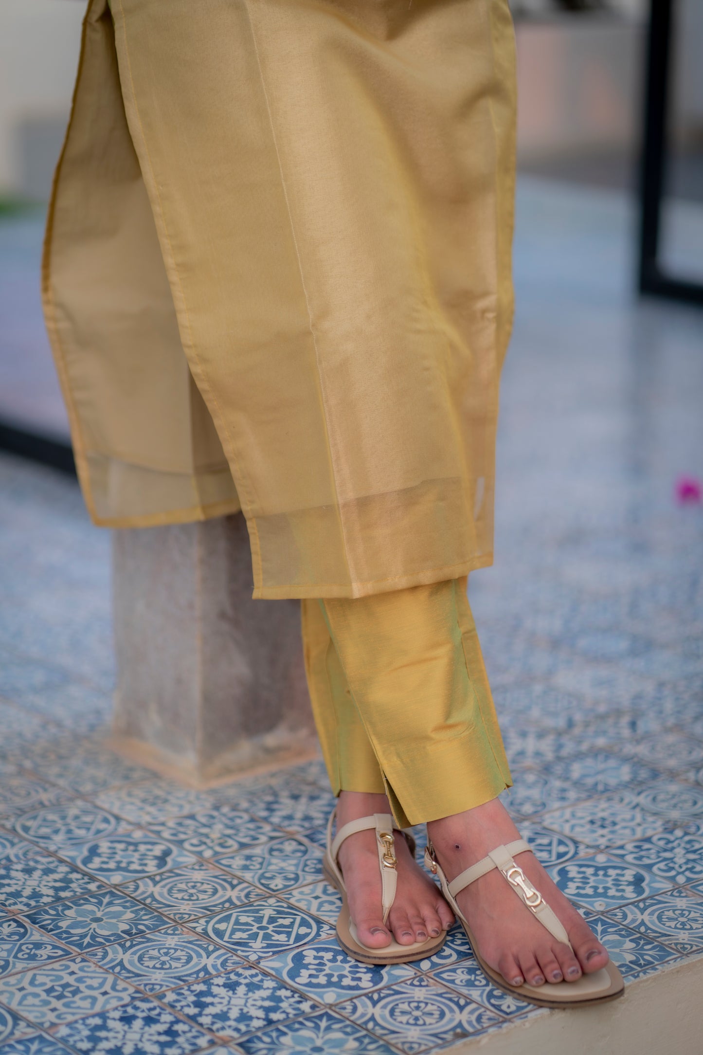 AA015 Mustard Tissue Silk 3 Pc Set