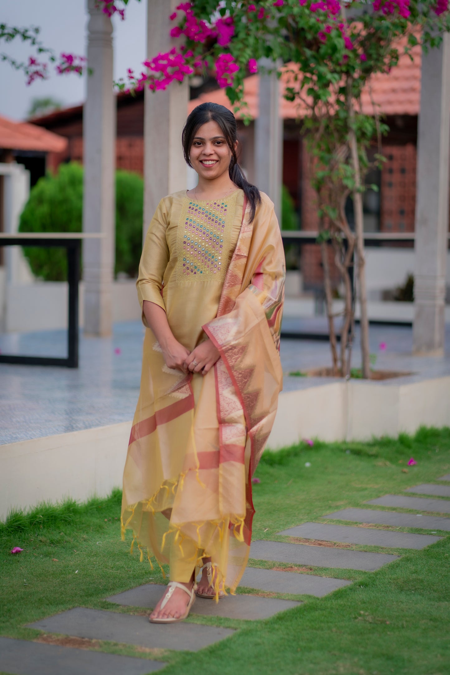 AA015 Mustard Tissue Silk 3 Pc Set