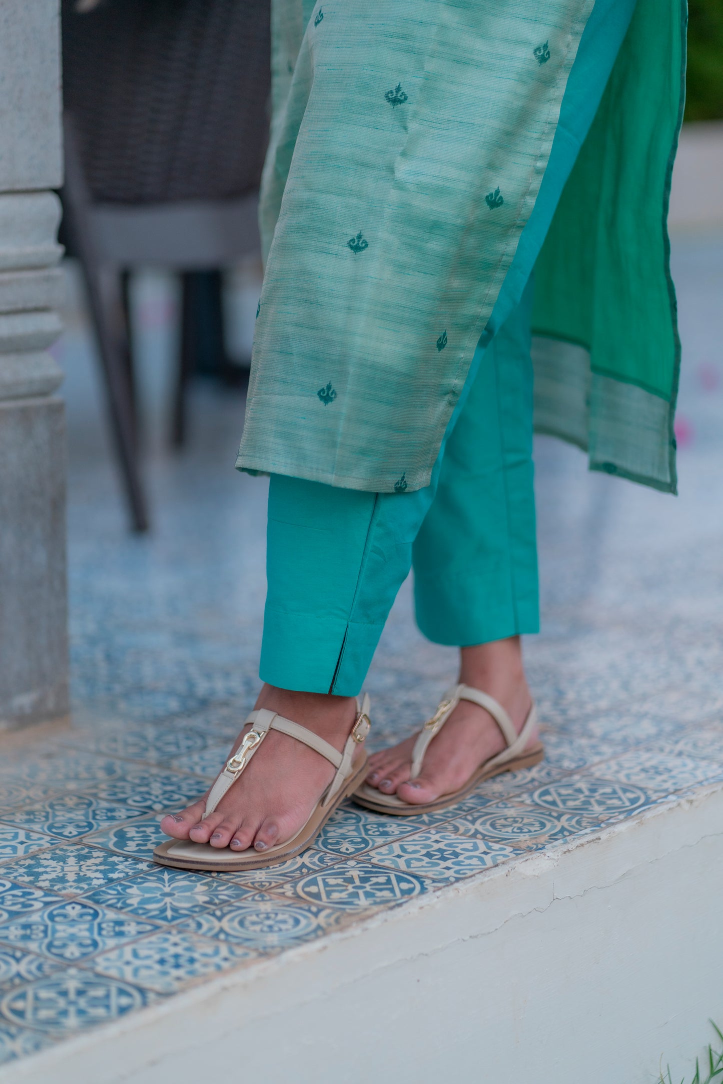 AA020 Blue Silk Banaras 3Pc Set