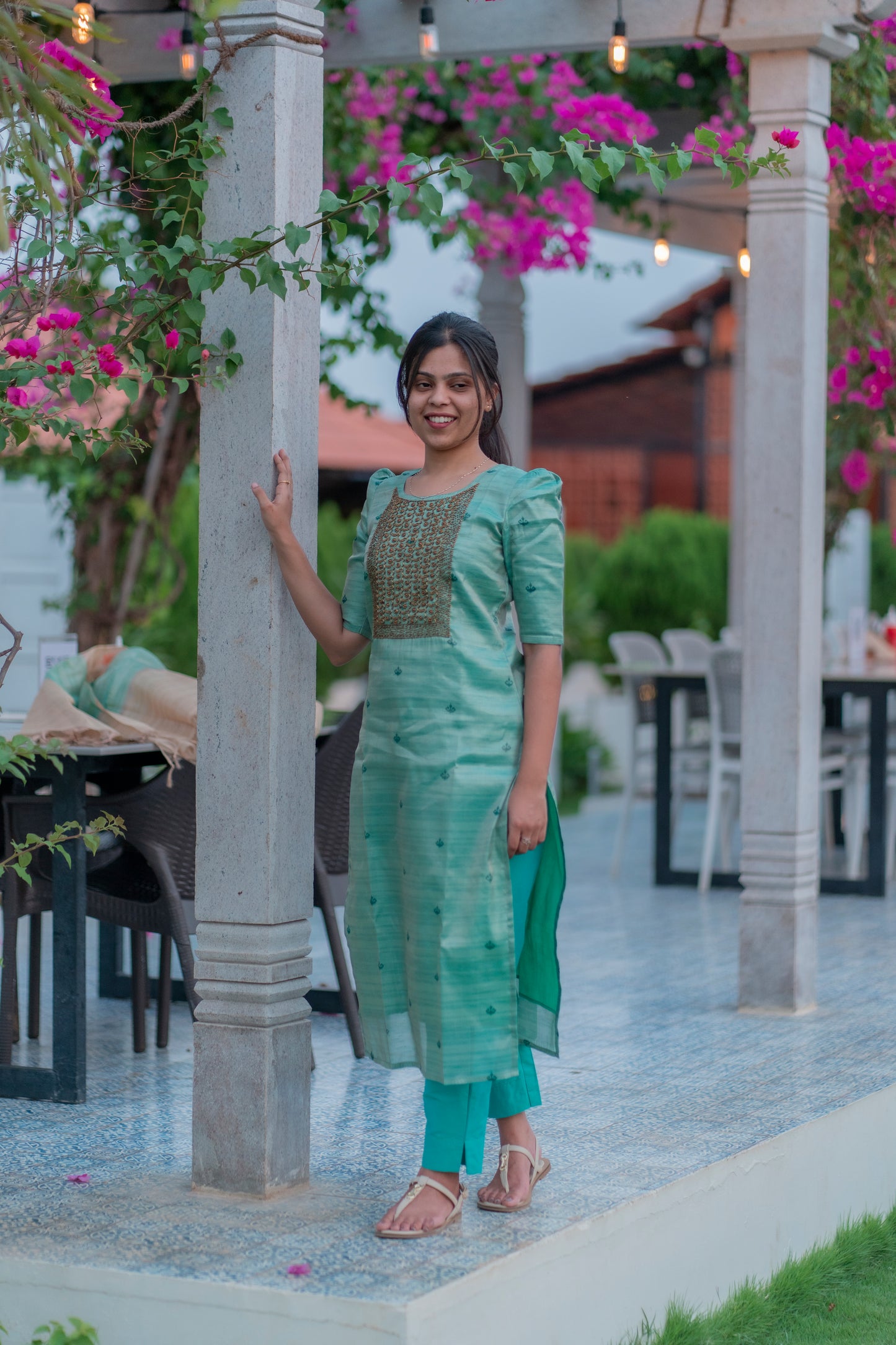 AA020 Blue Silk Banaras 3Pc Set