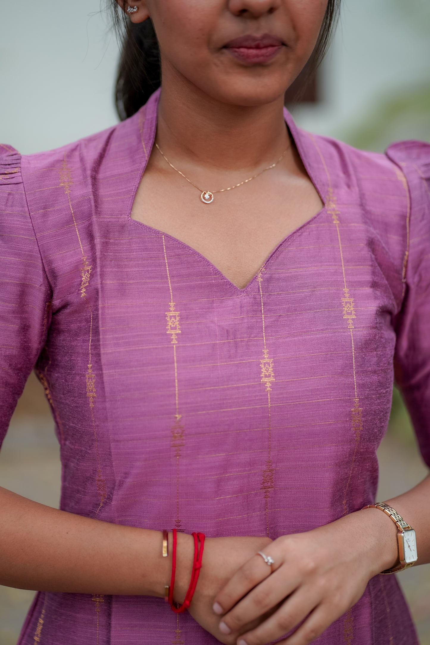 AA010 Lavender Pink Kurti & Dupatta With Gold lines