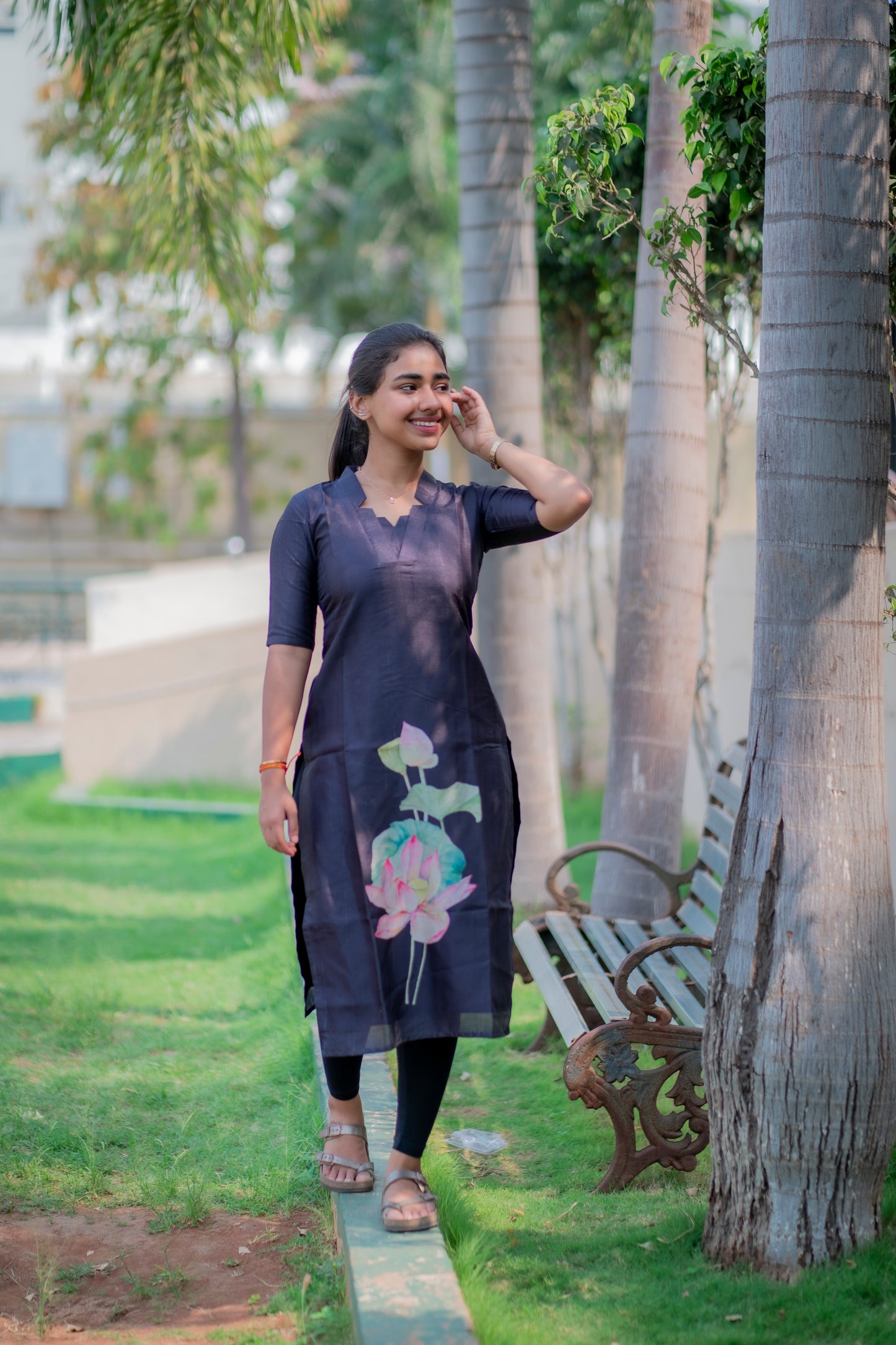 AA011 Stunning Black Tussar Kurti