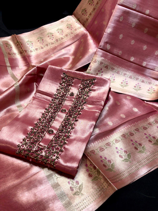 Pink Tissue Silk Salwar Material