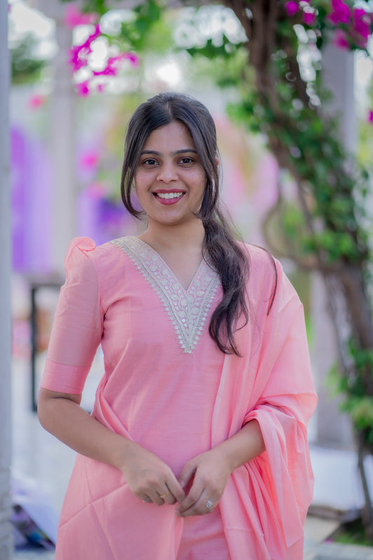 AA042 Peach Cotton Salwar 3 Pc Set (Function Wear)