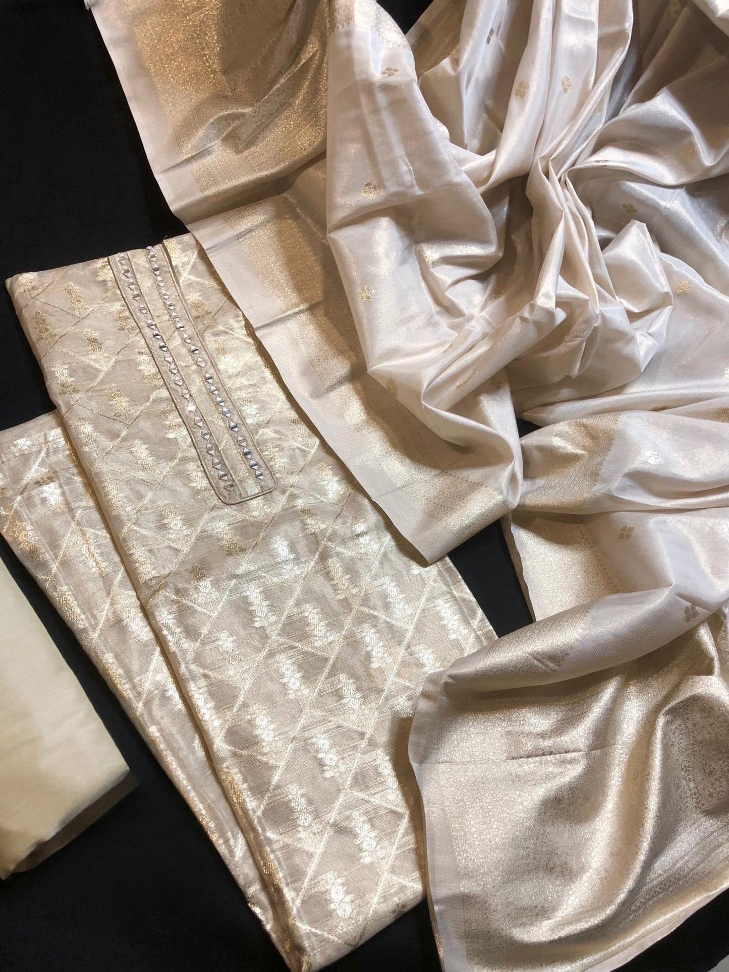 Cream Tissue Silk Salwar Material