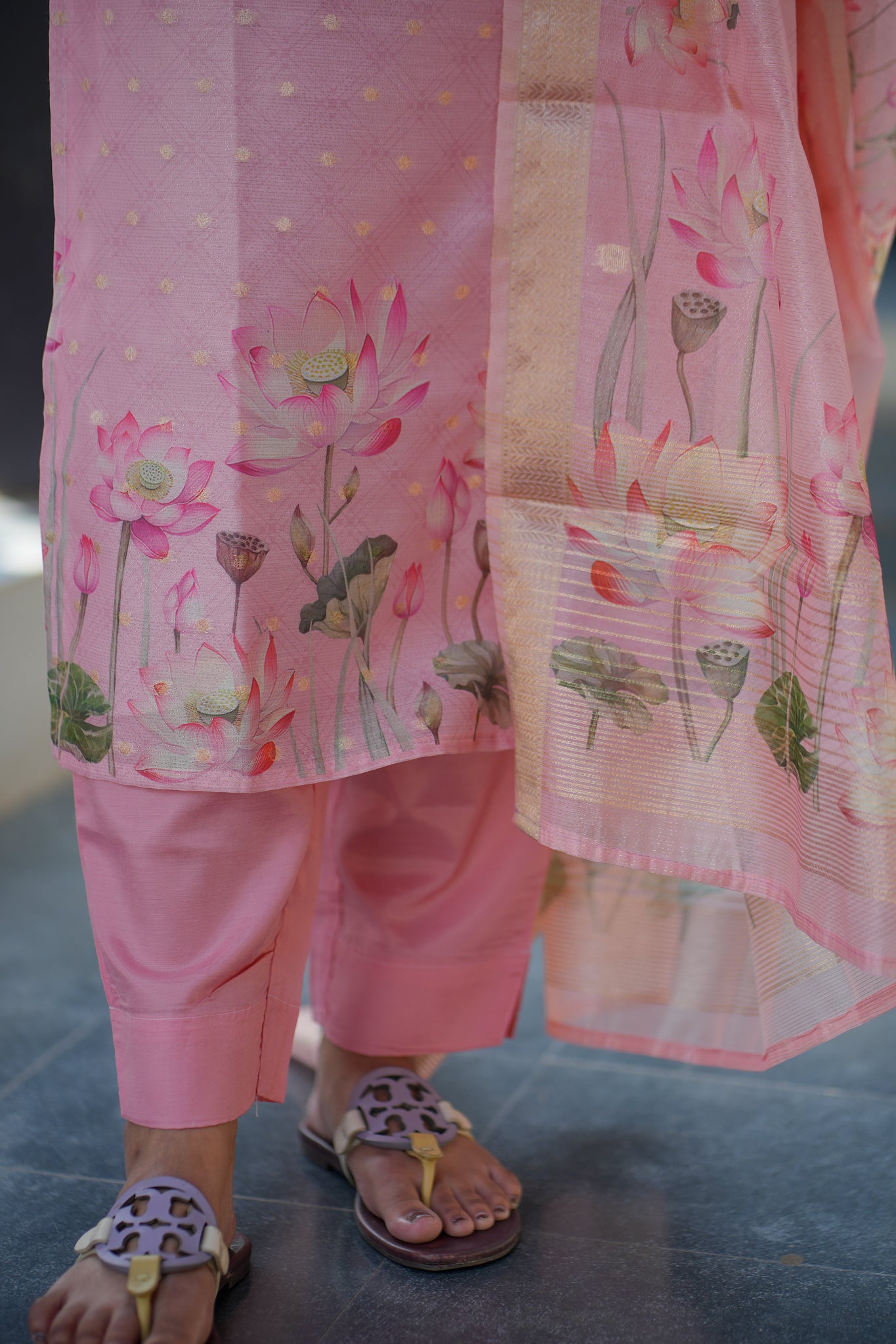 A126 Pink Lotus ShimmerSilk with Banarasi Weaving 3 Pc Set