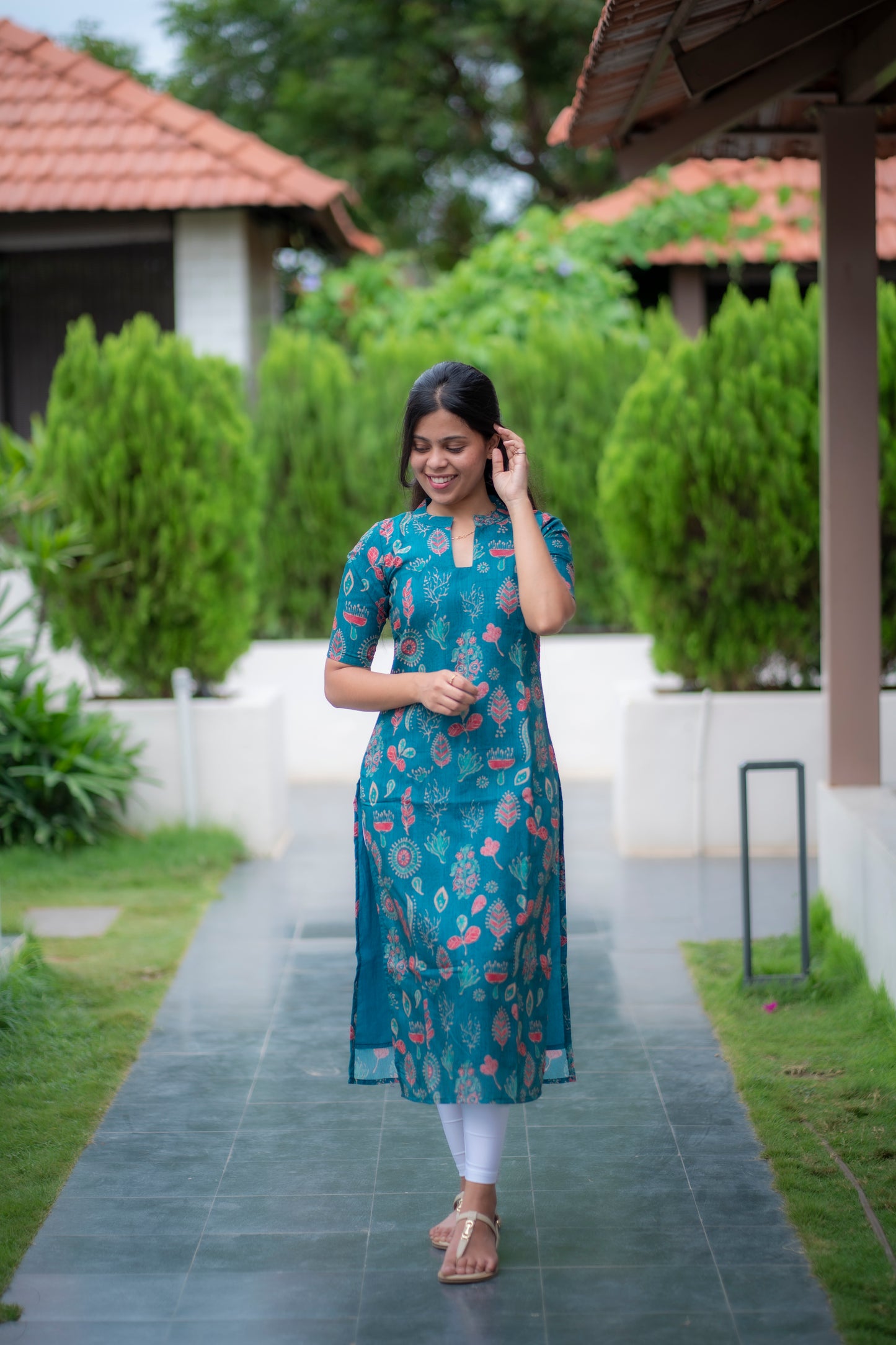 AA073 Sapphire Blue Tussar Silk Kurti