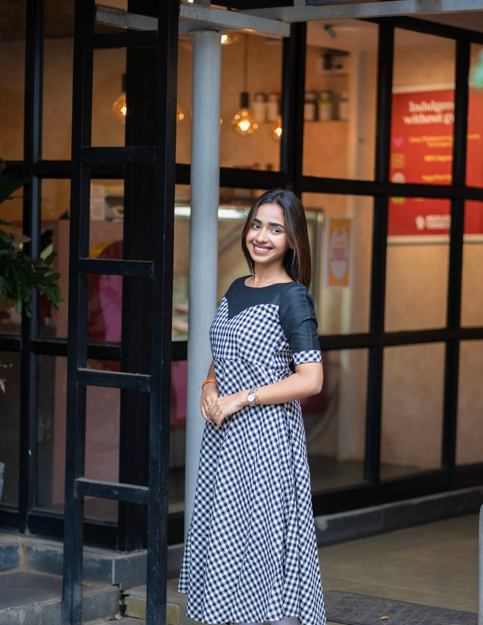 AA259 Black & White Checks Cotton Maxi