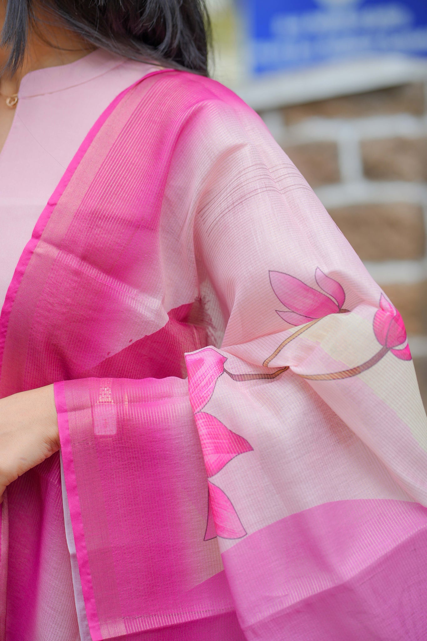 AA114 Pink Lotus Shimmer Silk Kurti With Dupatta