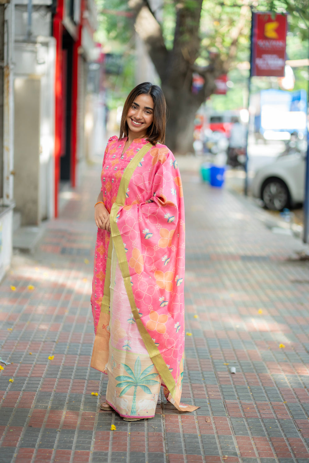 AA273 Pink Kollam silk Digital print Salwar Set